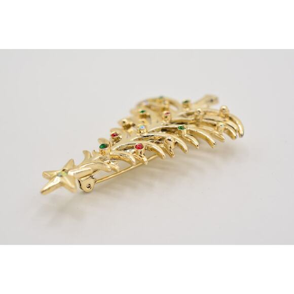 Tancer II Vintage Christmas Tree Pin Brooch Rhinestone Crystal Signed 80s BinAC - Picture 9 of 12